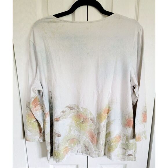 By Chico's 3 T-Shirt 3/4 Sleeve Neutral Fall Colors Beaded Cotton Blend Stretch - Picture 2 of 8